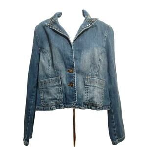 STAR JEANS vintage womens denim jacket XL blue button front statement collar